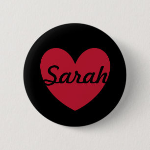 Red polka hearts on black 6 cm round badge