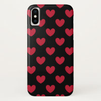 Red polka hearts on black