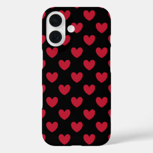 Red polka hearts on black iPhone 16 case