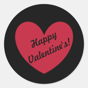 Red polka hearts on black classic round sticker