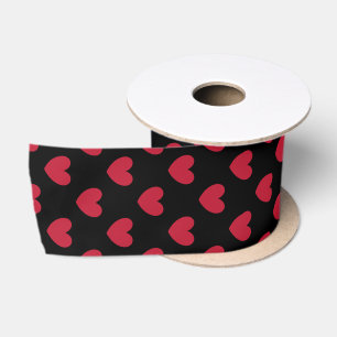 Red polka hearts on black satin ribbon