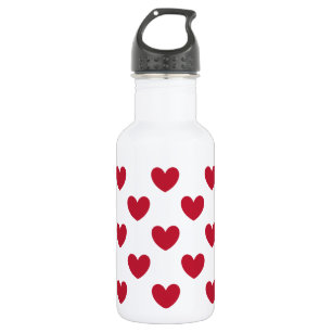 Red polka hearts on white 532 ml water bottle