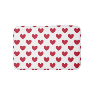 Red polka hearts on white bath mat