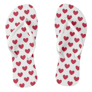 Red polka hearts on white jandals