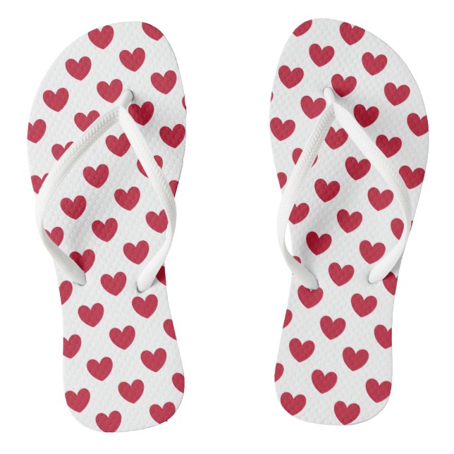 Red polka hearts on white jandals (Footbed)