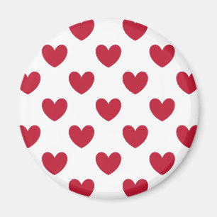 Red polka hearts on white magnet