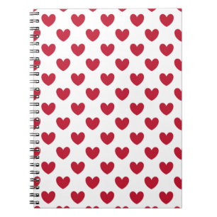 Red polka hearts on white spiral notebook