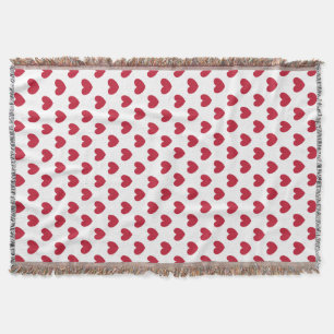 Red polka hearts on white throw blanket