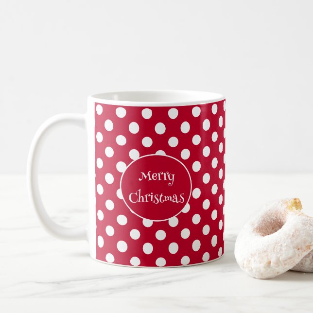 Red + Polka White Dots Coffee Mug (With Donut)