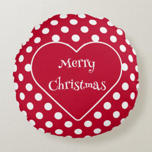 Red + Polka White Dots Round Cushion