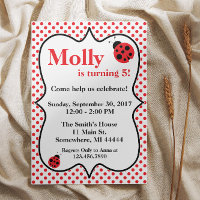 Red Polkadot Ladybug Birthday Party Invitation