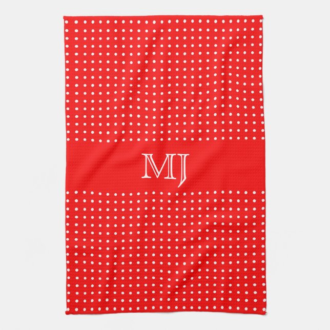 Red Polkadot Pattern-Monogram Tea Towel (Vertical)