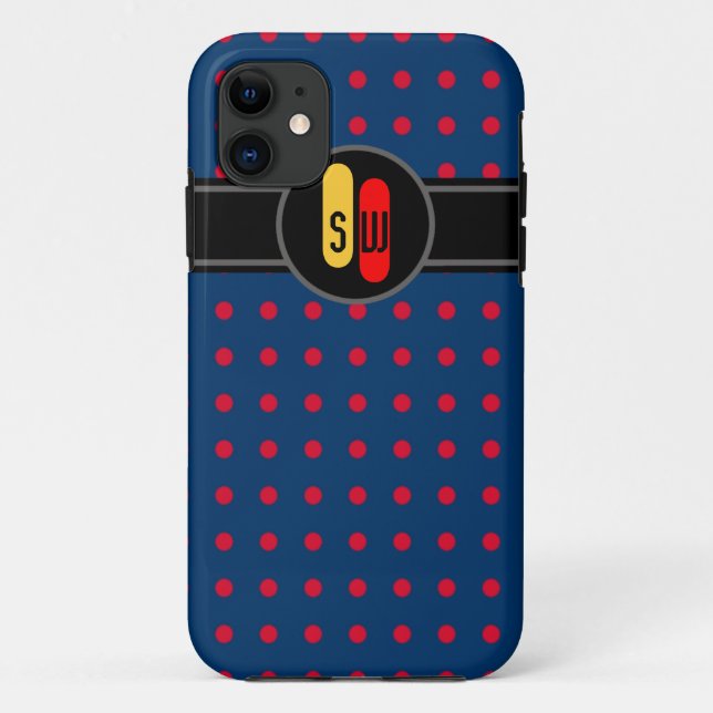 red polkadots and your initials Case-Mate iPhone case (Back)