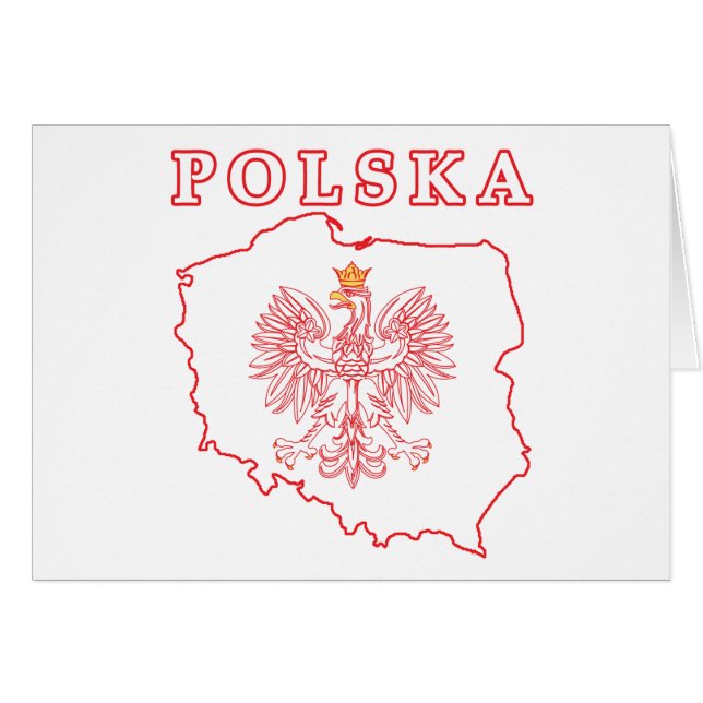Red Polska Map With Eagle (Front Horizontal)
