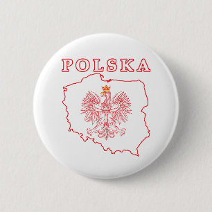 Red Polska Map With Eagle 6 Cm Round Badge