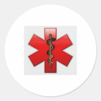 red & polychrome classic round sticker