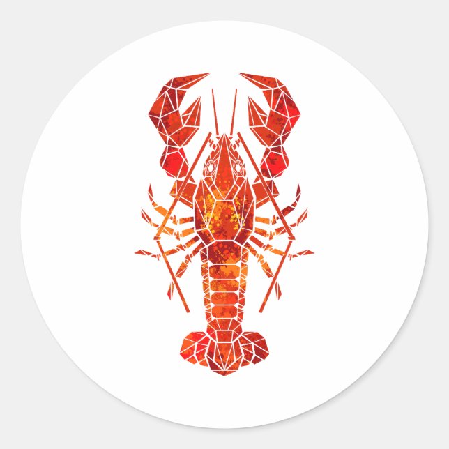 Red polygonal lobster classic round sticker (Front)