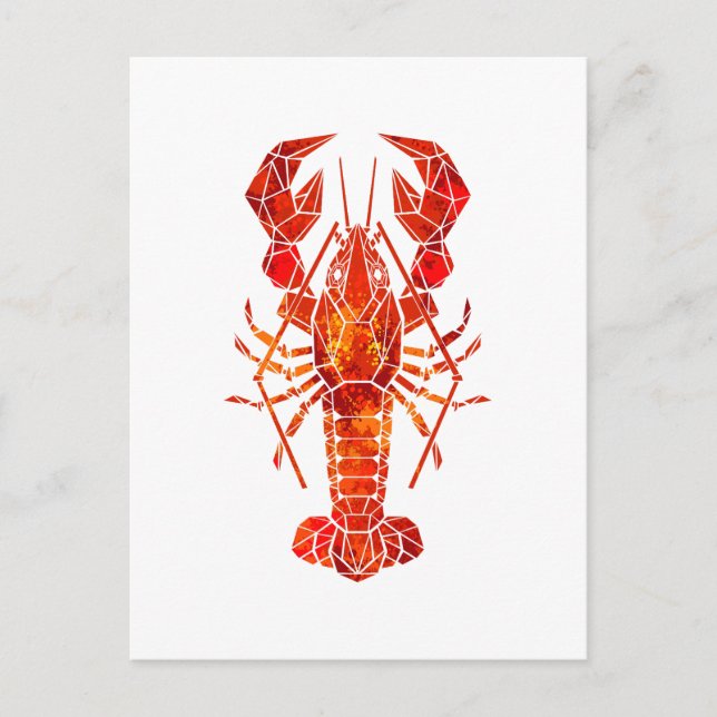 Red polygonal lobster holiday postcard (Front)
