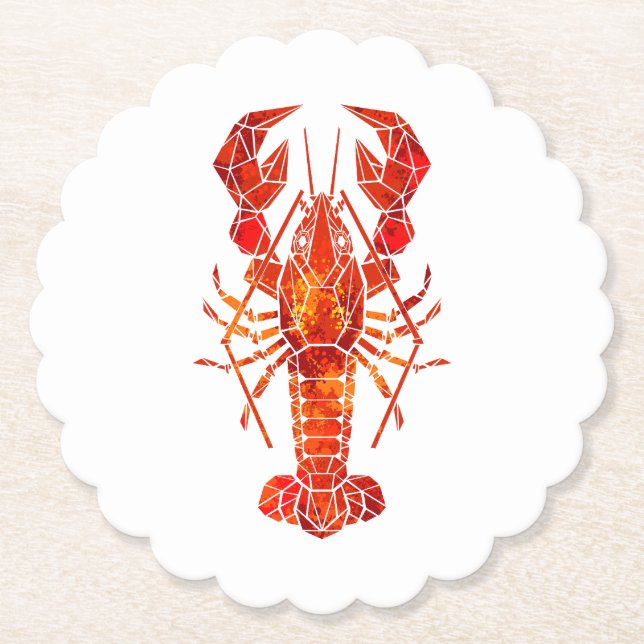 Red polygonal lobster paper coaster (Front)