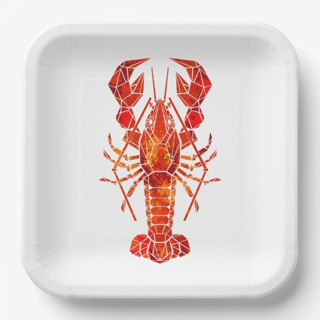 Red polygonal lobster paper plate (Front)