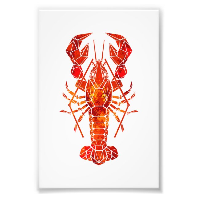 Red polygonal lobster photo print (Front)