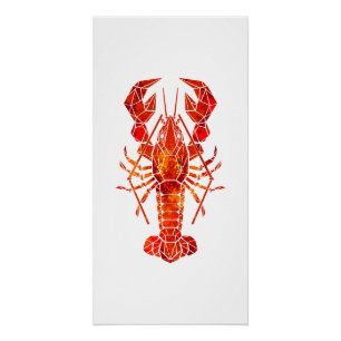 Red polygonal lobster poster