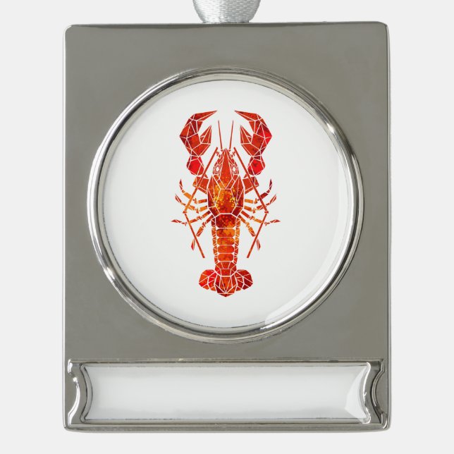 Red polygonal lobster silver plated banner ornament (Front)