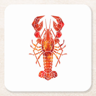 Red polygonal lobster square paper coaster