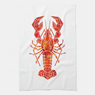 Red polygonal lobster tea towel