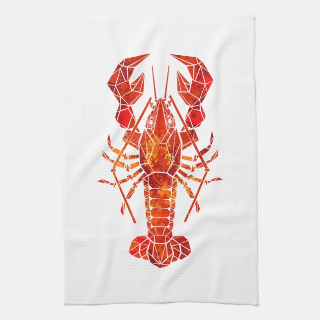 Red polygonal lobster tea towel (Vertical)
