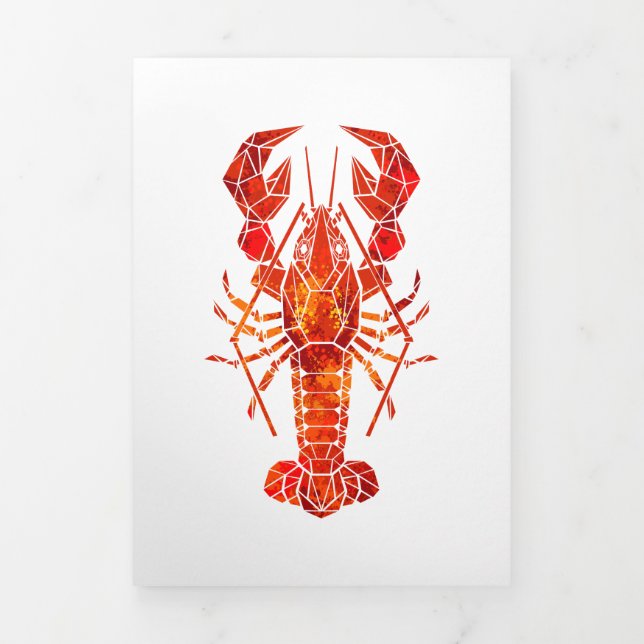 Red polygonal lobster Tri-Fold holiday card (Cover)