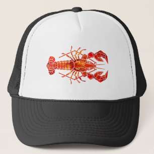 Red polygonal lobster trucker hat