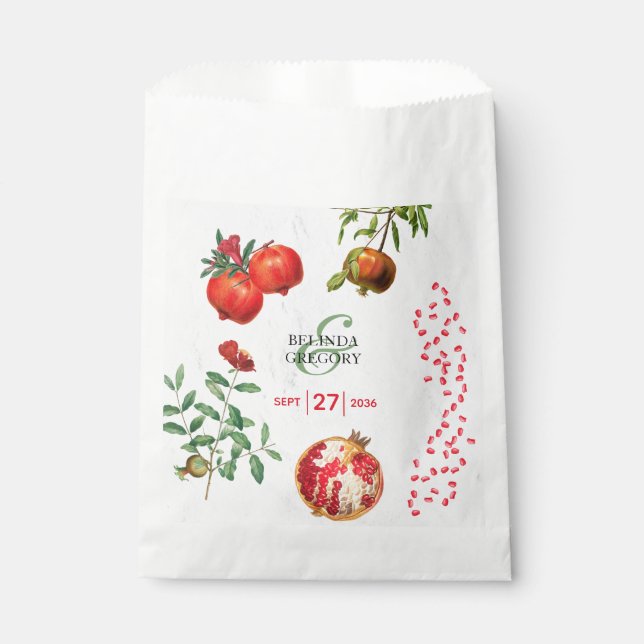 Red Pomegranate Botanical Mediterranean Wedding  Favour Bags (Front)
