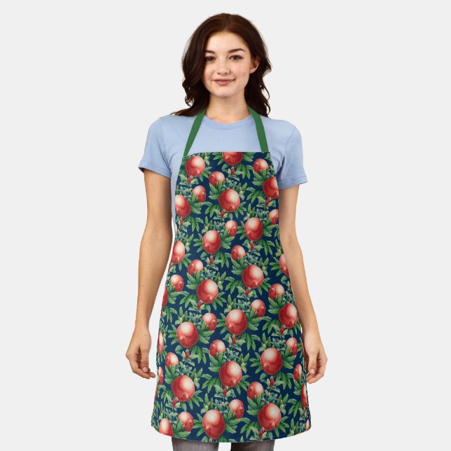 Red Pomegranate Fruits & Green Leaves Apron (Worn)