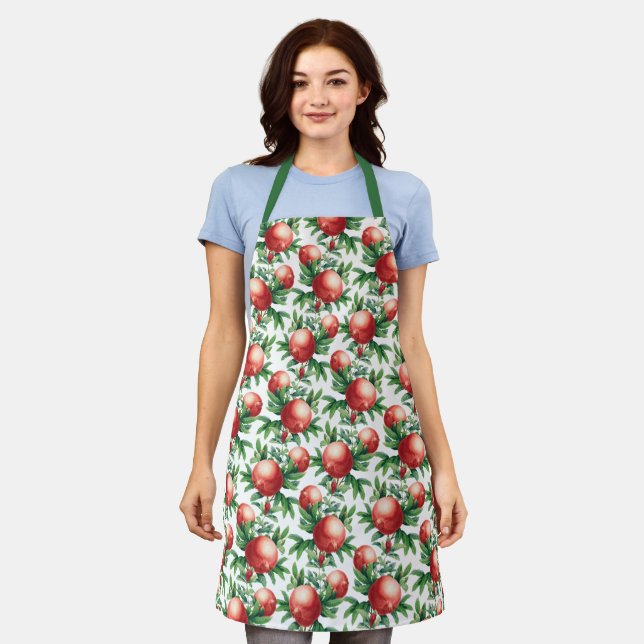 Red Pomegranate Fruits & Green Leaves Apron (Worn)