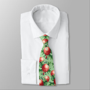 Red Pomegranate Fruits & Green Leaves Tie