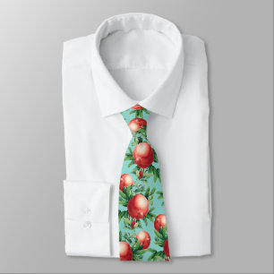 Red Pomegranate Fruits & Green Leaves Tie