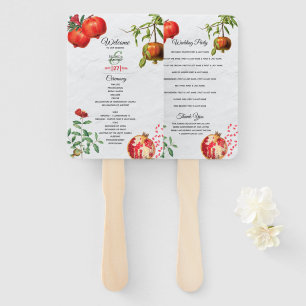 Red Pomegranate Mediterranean Wedding Program Hand Fan