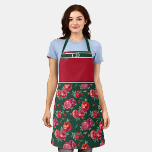 Red Pomegranate Orchard All-Over Print Monogram Apron