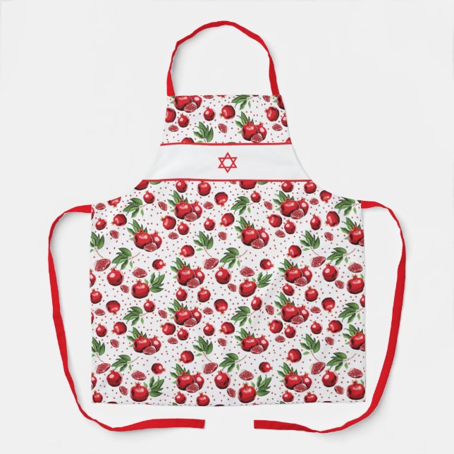 Red Pomegranates on Any Colour Background Star Apron (Front)