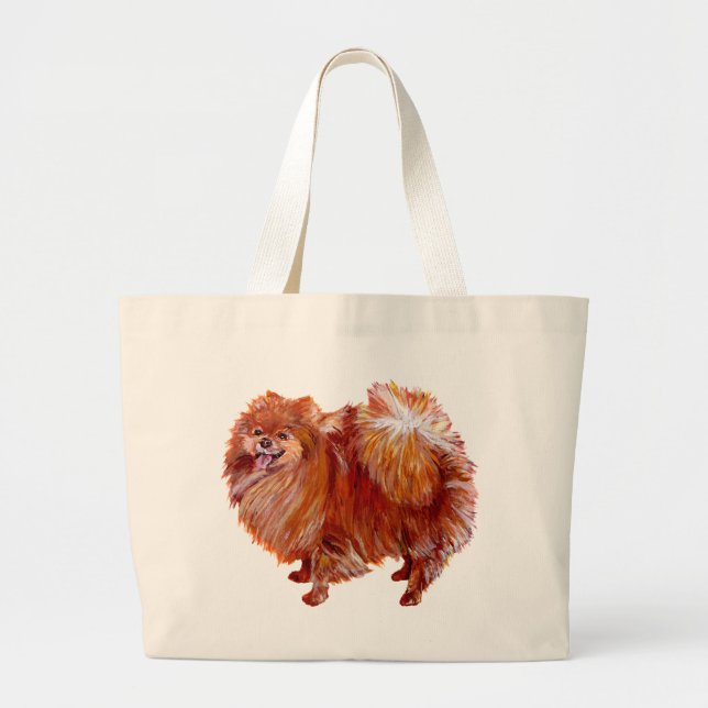 Red Pomeranian Large Tote Bag (Front)