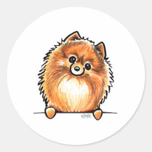 Red Pomeranian Paws Up Classic Round Sticker