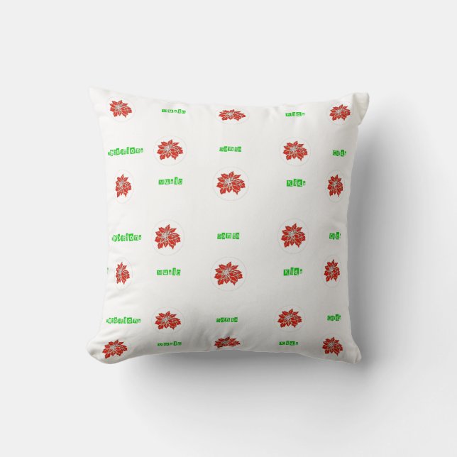 Red Ponsettia Flower Pillow by MidnightGraffiti (Front)