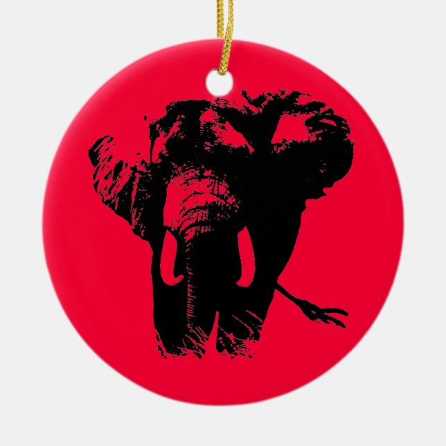 Red Pop Art Elephant Christmas Ornament (Front)