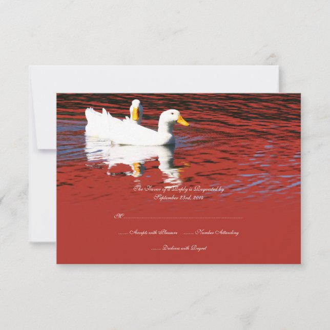 Red Pop Art Pekin Ducks Wedding Invitation RSVP (Front)