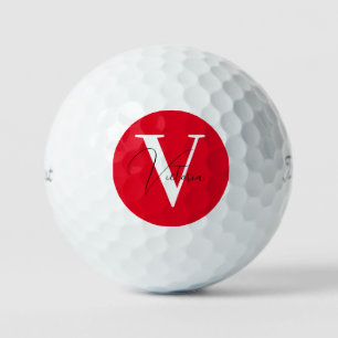red pop stylish chic custom monogram golf balls