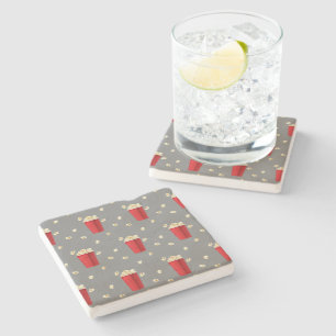 Red Popcorn Buckets Movie Snack Television Film Stone Coaster