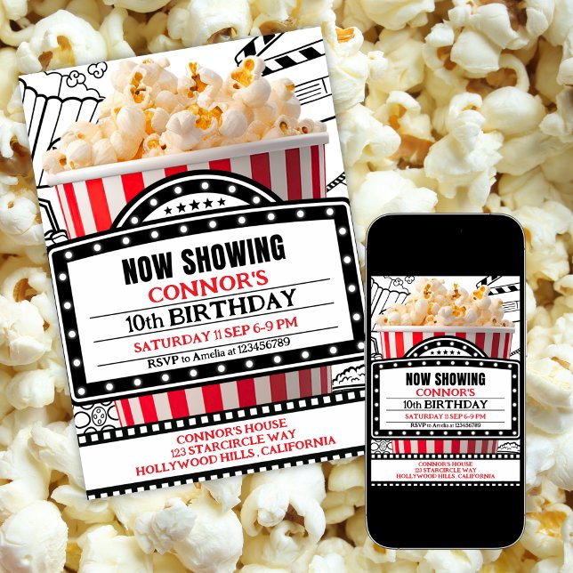 Red Popcorn Movie Night Party Invitation (Creator Uploaded)