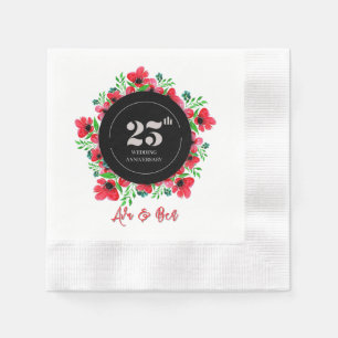 Red Poppies 25th Wedding Anniversary  Napkin