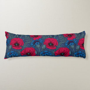 Red poppies and blue cornflowers on blue body cushion
